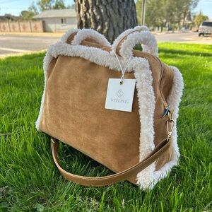 Western Suede Shoulder Bag Fleece Camel NWT